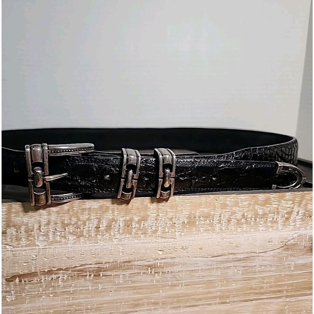 J Deegan 925 Equestrian Belt 4 Piece 1" Buckle Set Black Crocodile Leather 38"